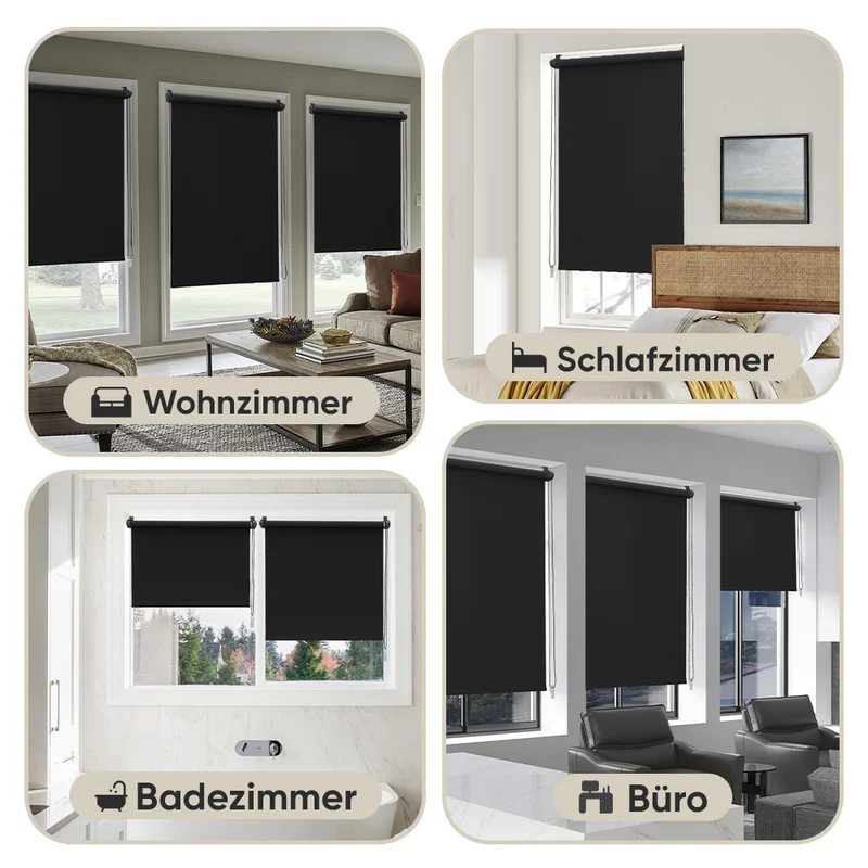 Sekey Verdunkelungsrollo ohne Bohren – Klemmfix Seitenzugrollo für Fenster, Sonnenschutz & Sichtschutz, 100 % Polyester, Schwarz