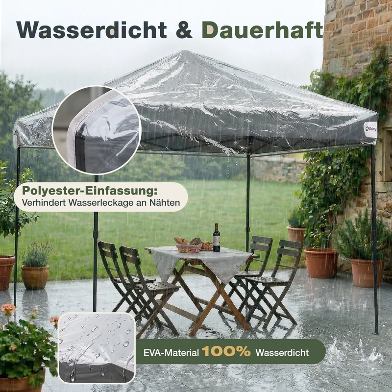 Sekey Pavillon Ersatzdach 3x3 Transparent – Wasserdicht & Winterfest, 270g/m² EVA Dachplane Stabil, Ersatzdach für Pavillon 3x3 für Garten, Terrasse & Outdoor