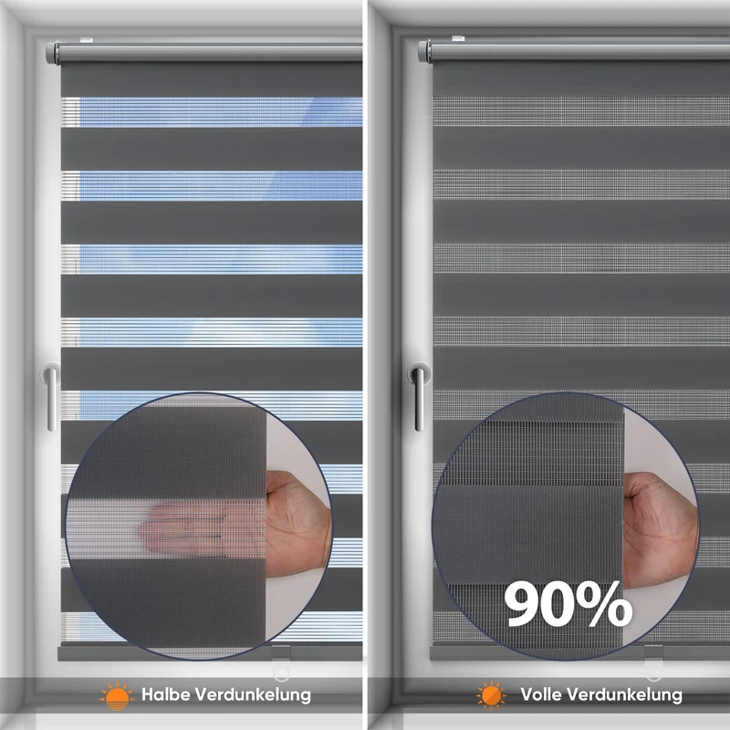 Sekey Schnurloses Doppelrollo Klemmfix - Grau - Duo Rollo ohne Bohren für Fenster & Türen