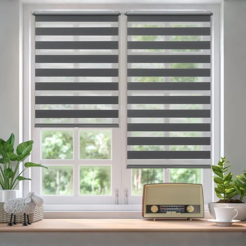 Sekey Schnurloses Doppelrollo Klemmfix - Grau - Duo Rollo ohne Bohren für Fenster & Türen