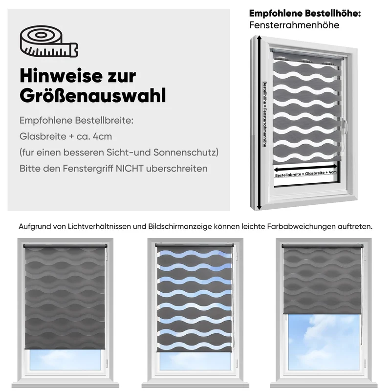 Sekey Doppelrollo Wellenmuster Duo-Rollo Klemmfix ohne Bohren - Lichtdurchlässig & Blickdicht, Fensterrollo für Wohnzimmer, Schlafzimmer & Büro