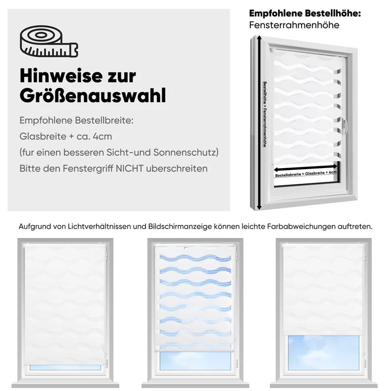 Sekey Duo-Rollo mit Wellenmuster - Doppelrollo Klemmfix ohne Bohren für Fenster, Sicht- & Sonnenschutz