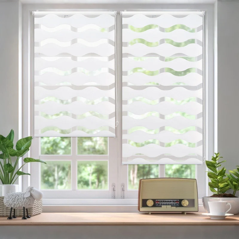 Sekey Duo-Rollo mit Wellenmuster - Doppelrollo Klemmfix ohne Bohren für Fenster, Sicht- & Sonnenschutz