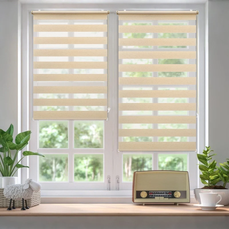 Sekey Doppelrollo - Klemmfix Duo Rollo ohne Bohren, Fensterrollo Jalousie, Sicht- & Sonnenschutz, Gelbleinen