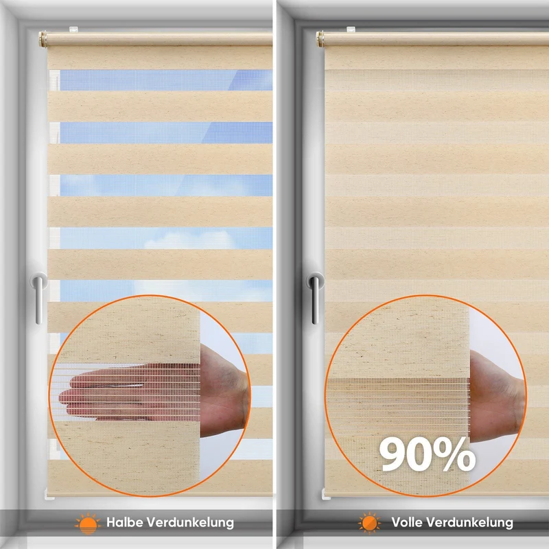 Sekey Doppelrollo - Klemmfix Duo Rollo ohne Bohren, Fensterrollo Jalousie, Sicht- & Sonnenschutz, Gelbleinen