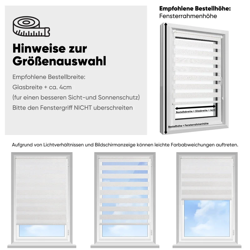 Sekey Stufenlos verstellbares Doppelrollo mit Klemmfix ohne Bohren, lichtdurchlässig & blickdicht, einfache Montage, ideal für Fenster in jedem Raum - Weiß