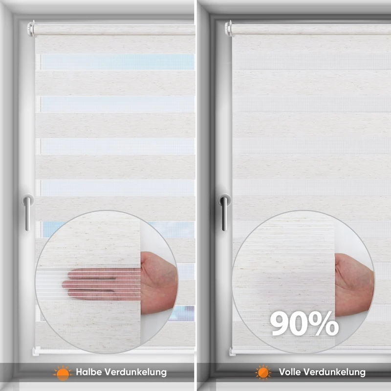 Sekey Stufenlos verstellbares Doppelrollo mit Klemmfix ohne Bohren, lichtdurchlässig & blickdicht, einfache Montage, ideal für Fenster in jedem Raum - Weiß