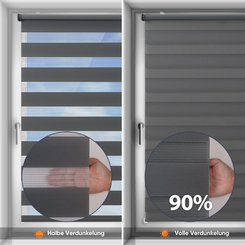 Sekey Duo Doppelrollo Klemmfix Schnurlos - Ohne Bohren, Faltrollo für Fenster & Türen, dunkelgrau