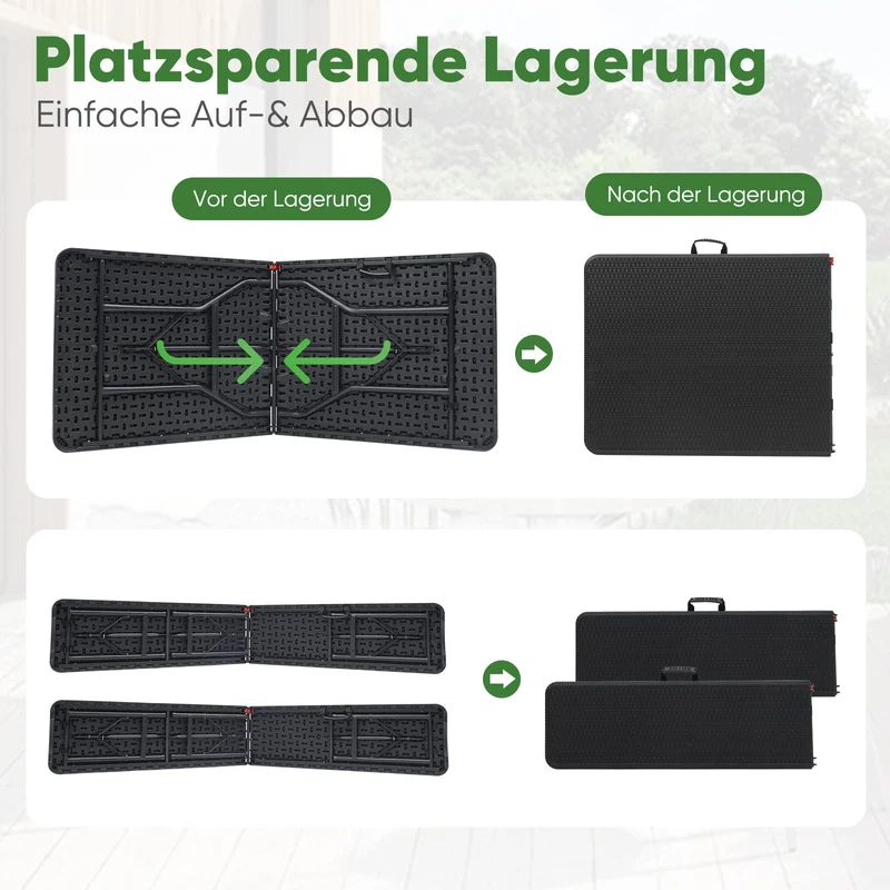 Sekey Klappbare Bierzeltgarnitur 180 cm im Rattan-Look – Gartenmöbel Set für Terrasse, Balkon & Outdoor-Events