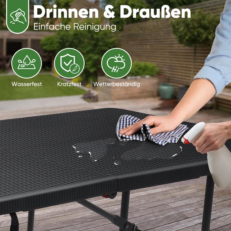 Sekey Klappbare Bierzeltgarnitur 180 cm im Rattan-Look – Gartenmöbel Set für Terrasse, Balkon & Outdoor-Events