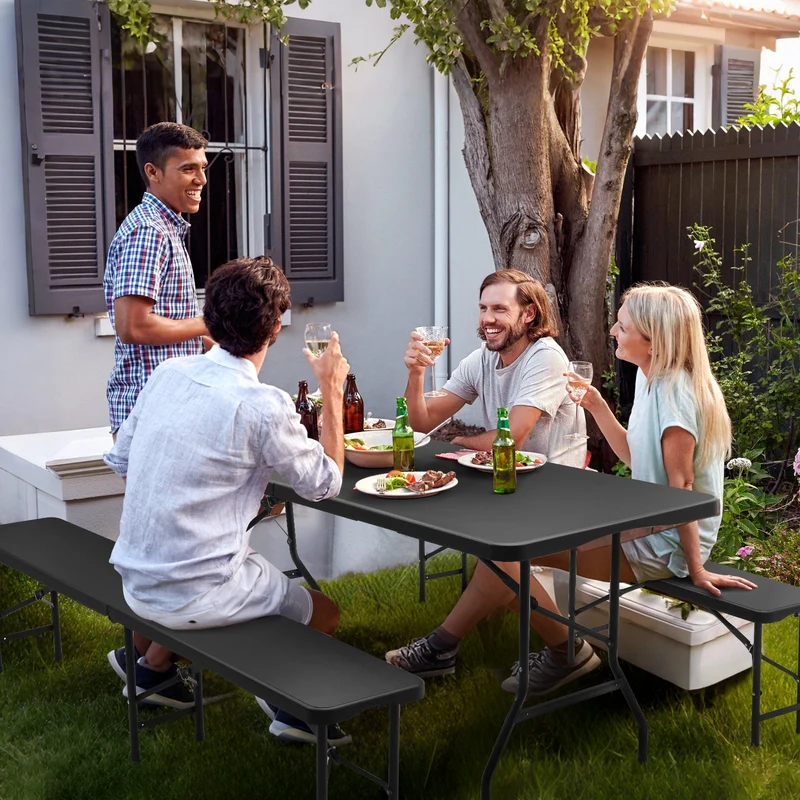 Sekey 3-tlg. Bierzeltgarnitur 180 cm – Klappbares Gartenmöbel-Set mit Tisch & 2 Bänken, Wetterfest & Tragbar für Garten, Balkon & Camping
