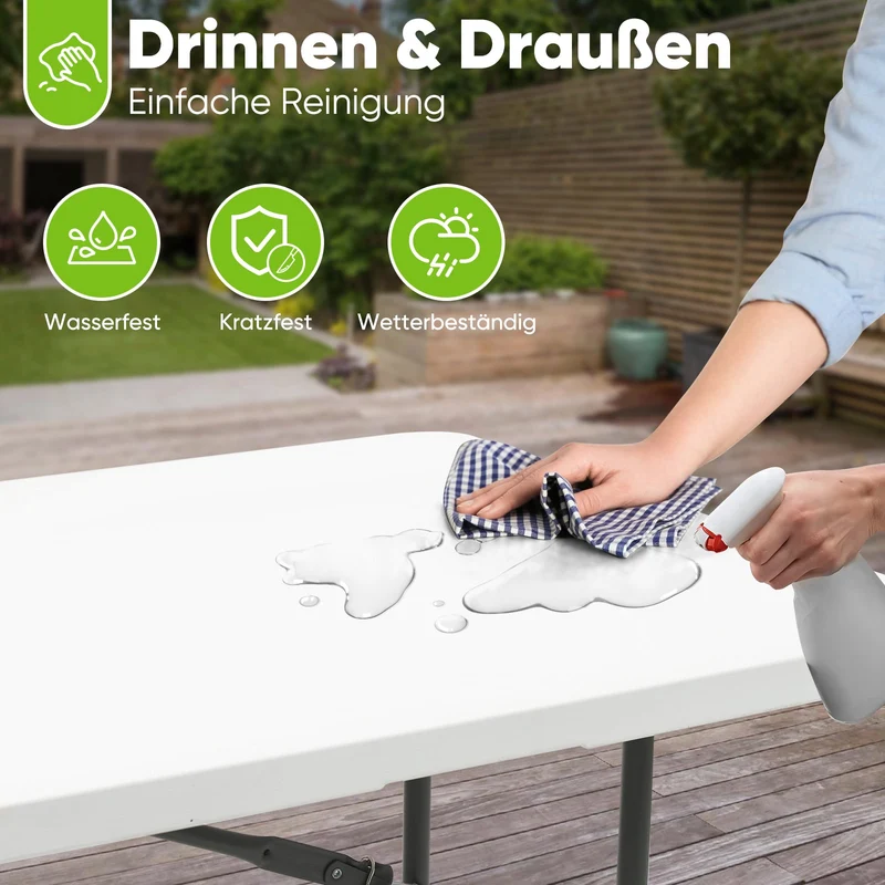 Sekey 3-tlg. Bierzeltgarnitur 180 cm – Klappbares Gartenmöbel-Set mit Tisch & 2 Bänken, Wetterfest & Tragbar für Garten, Balkon & Camping