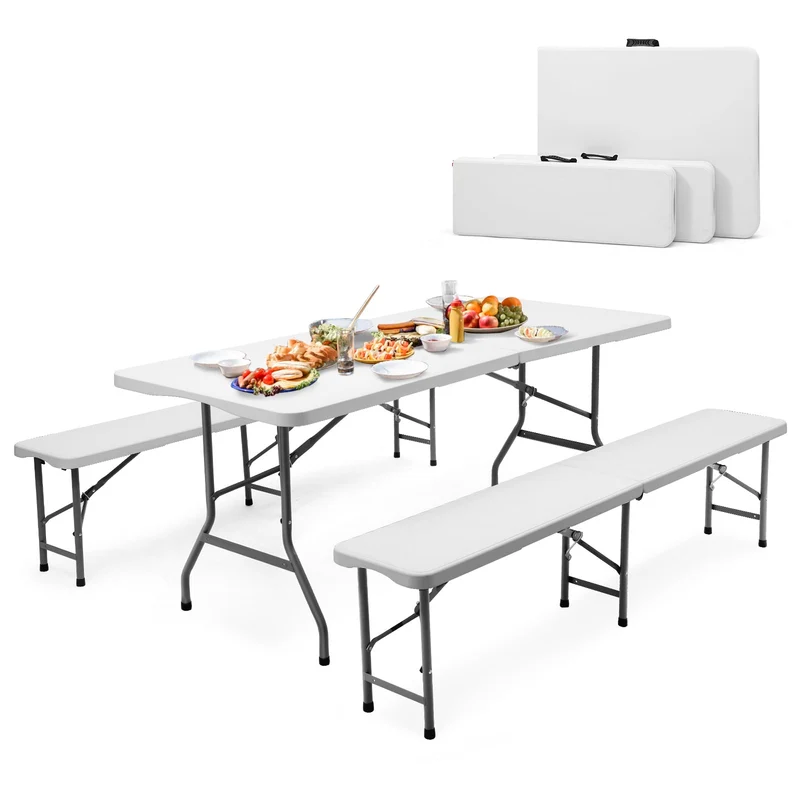 Sekey 3-tlg. Bierzeltgarnitur 180 cm – Klappbares Gartenmöbel-Set mit Tisch & 2 Bänken, Wetterfest & Tragbar für Garten, Balkon & Camping