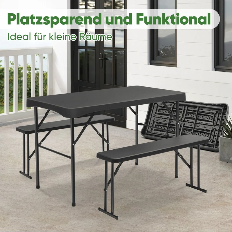 Sekey Bierzeltgarnitur 113 cm – 3-teiliges klappbares Set mit Tisch & 2 Bänken | Esstischgarnitur für Garten, Balkon, Camping oder Party