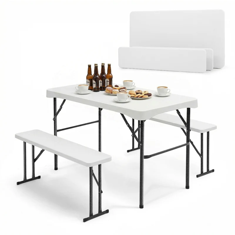 Sekey Bierzeltgarnitur 113 cm – 3-teiliges klappbares Set mit Tisch & 2 Bänken | Esstischgarnitur für Garten, Balkon, Camping oder Party