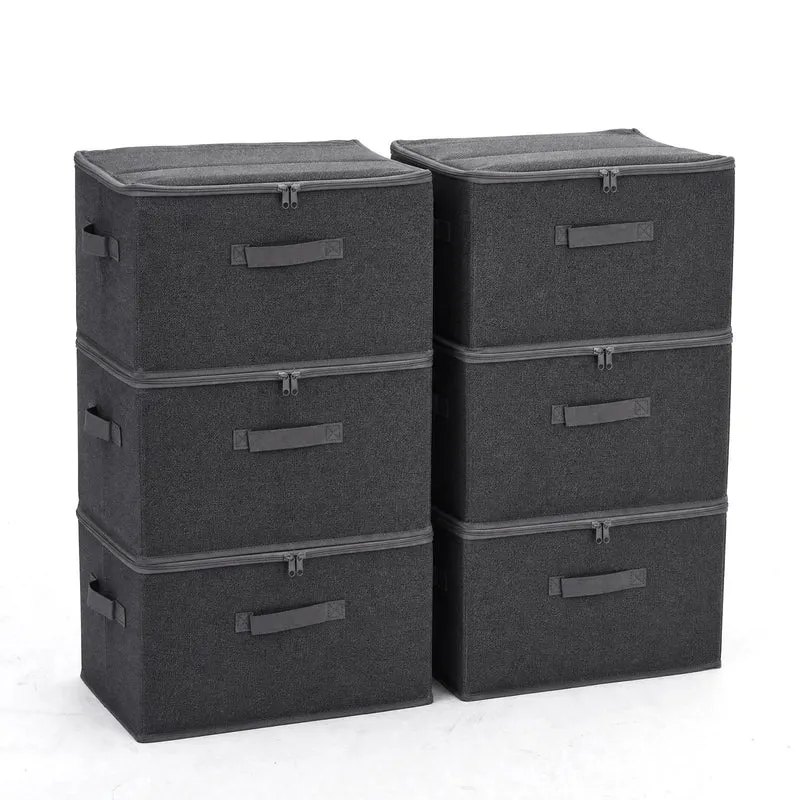 Sekey Aufbewahrungsboxen mit Deckel & Griffen – Faltbare Stoffboxen Organizer 50×30×30 cm, stapelbar für Kleiderschrank & Regal – 3er/6er Set, Anthrazit