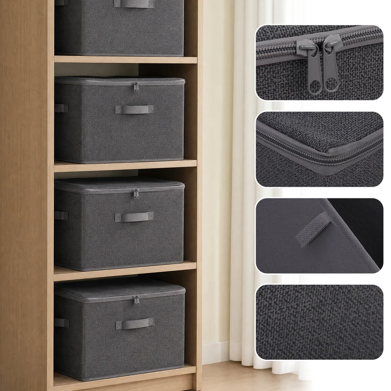 Sekey Aufbewahrungsboxen mit Deckel & Griffen – Faltbare Stoffboxen Organizer 50×30×30 cm, stapelbar für Kleiderschrank & Regal – 3er/6er Set, Anthrazit