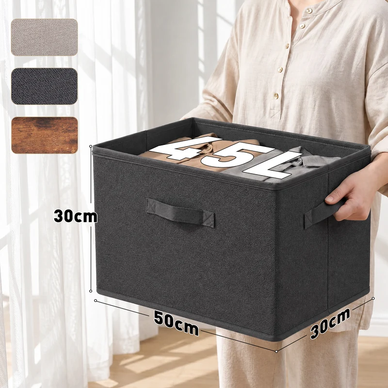 Sekey Aufbewahrungsboxen mit Deckel & Griffen – Faltbare Stoffboxen Organizer 50×30×30 cm, stapelbar für Kleiderschrank & Regal – 3er/6er Set, Anthrazit