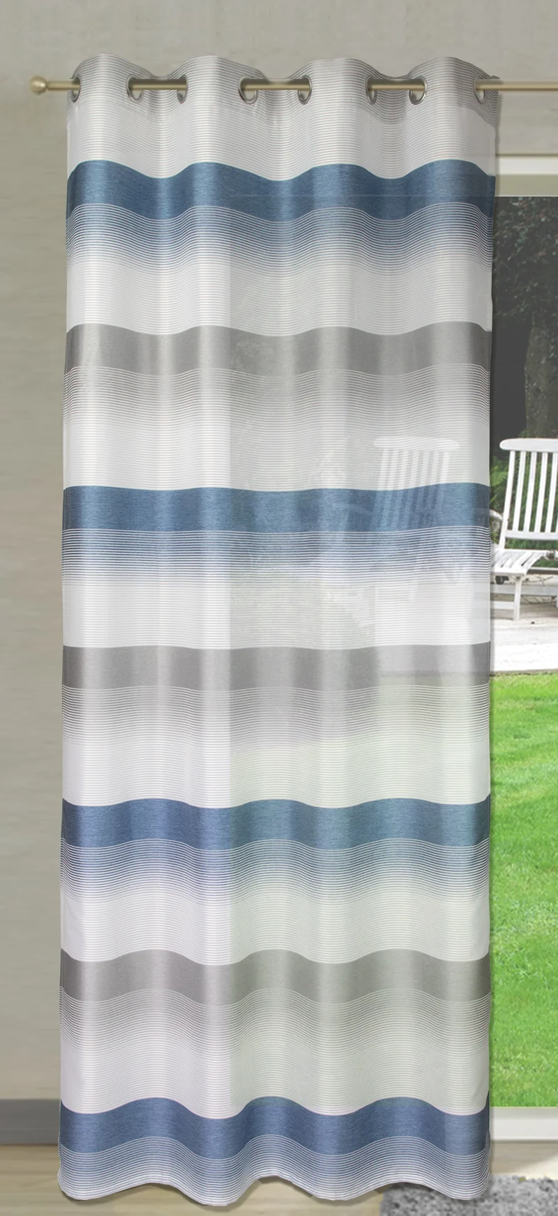 Ösenschal Deko Querstreifen blau grau 140x245cm 2421