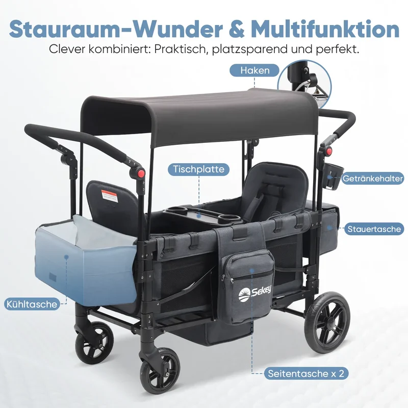 Sekey 80KG Faltbarer Kinderwagen für 2 Kinder zum Sitzen, 6060