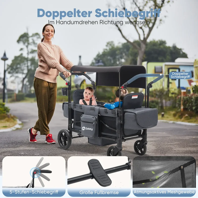 Sekey 80KG Faltbarer Kinderwagen für 2 Kinder zum Sitzen, 6060