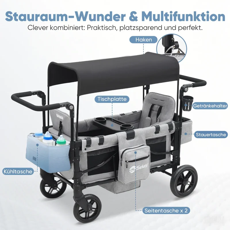 Sekey 80KG Faltbarer Kinderwagen für 2 Kinder zum Sitzen, 6060