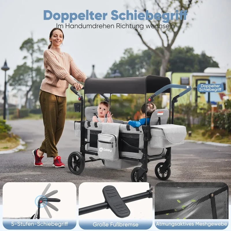 Sekey 80KG Faltbarer Kinderwagen für 2 Kinder zum Sitzen, 6060