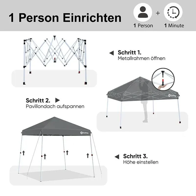 Sekey 300 x 300 cm Faltpavillon Mit Belüftetes Dach