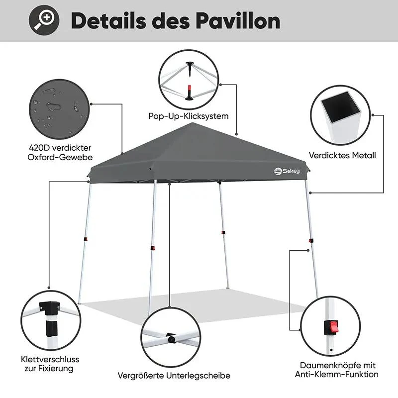 Sekey 300 x 300 cm Faltpavillon Mit Belüftetes Dach