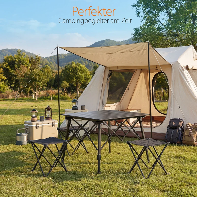 Sekey Campingtisch Aluminium Faltbar 72x69 cm – Ultraleichter Klapptisch Höhenverstellbar 46–66 cm, Wetterfest Balkontisch & Gartentisch mit Tragetasche