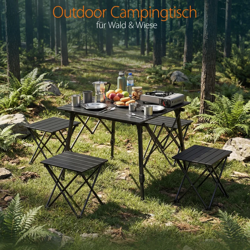 Sekey Campingtisch Aluminium Faltbar 72x69 cm – Ultraleichter Klapptisch Höhenverstellbar 46–66 cm, Wetterfest Balkontisch & Gartentisch mit Tragetasche