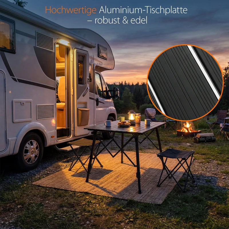 Sekey Campingtisch Aluminium Faltbar 72x69 cm – Ultraleichter Klapptisch Höhenverstellbar 46–66 cm, Wetterfest Balkontisch & Gartentisch mit Tragetasche