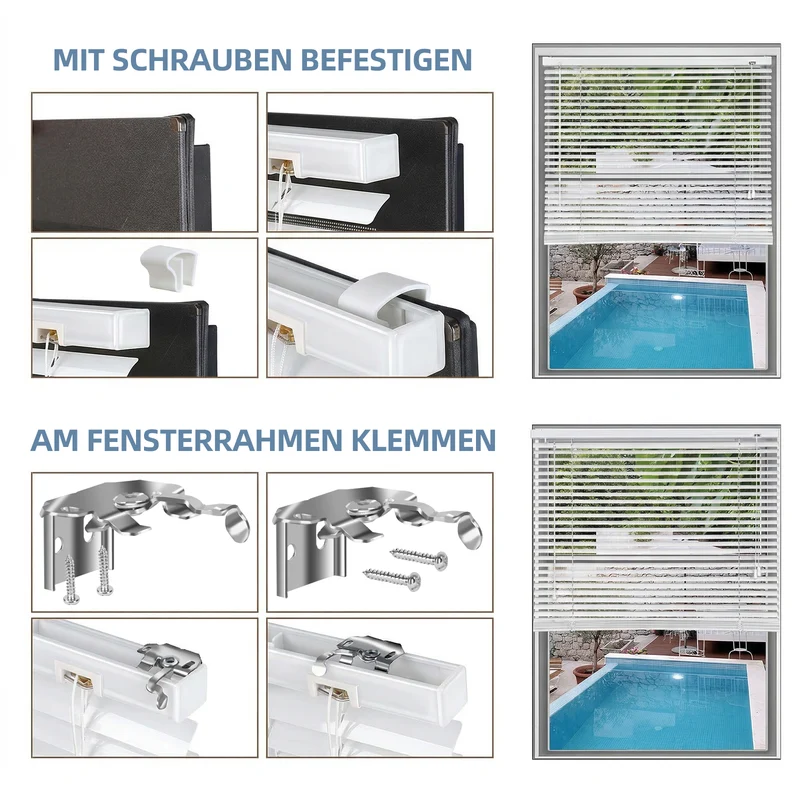 Sekey Aluminium Jalousie ohne Bohren – Klemmfix Jalousie für Fenster, 25 mm Alu-Lamellen, Lichtschutz & Sichtschutz, weiß