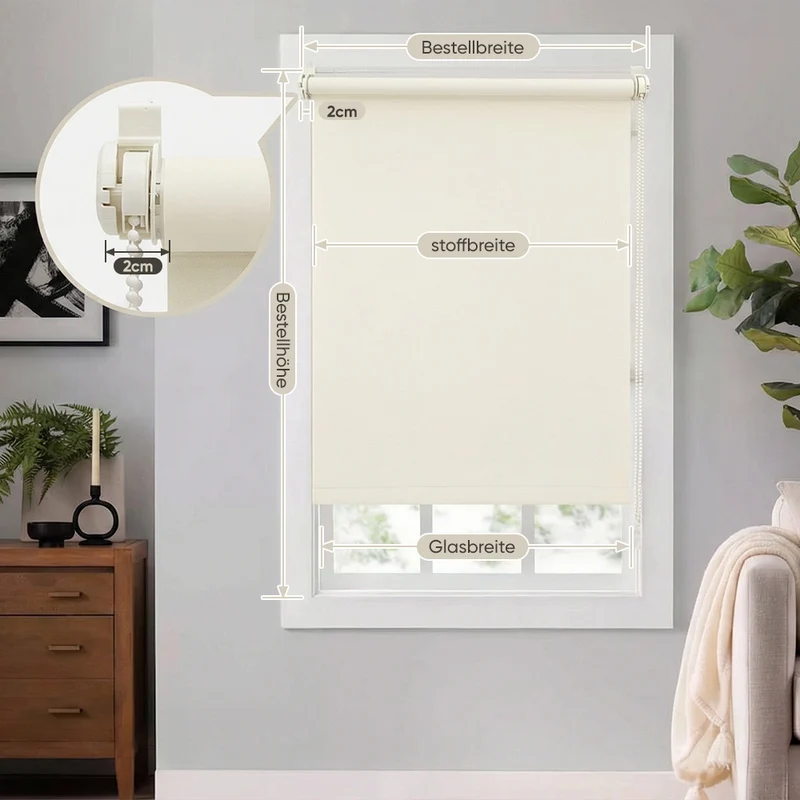 Sekey Klemmfix Verdunkelungsrollo ohne Bohren – Seitenzugrollo blickdicht, Sonnenschutz & UV-Schutz für Fenster (Stoffbreite = Bestellbreite)