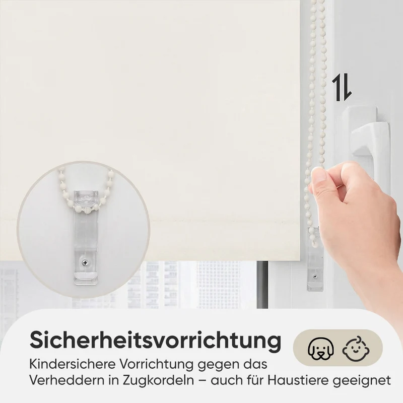 Sekey Klemmfix Verdunkelungsrollo ohne Bohren – Seitenzugrollo blickdicht, Sonnenschutz & UV-Schutz für Fenster (Stoffbreite = Bestellbreite)