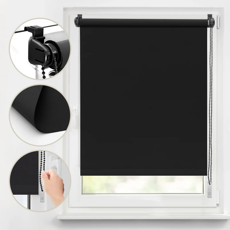 Sekey Verdunkelungsrollo ohne Bohren – Klemmfix Seitenzugrollo blickdicht & UV-Schutz, Sonnenschutz & Sichtschutz für Fenster, schwarz