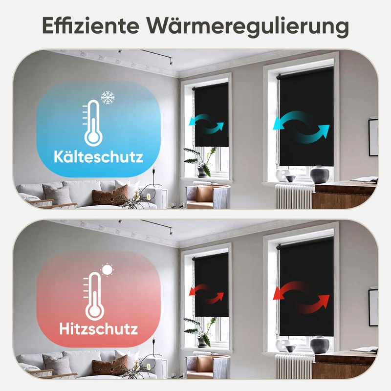 Sekey Verdunkelungsrollo ohne Bohren – Klemmfix Seitenzugrollo blickdicht & UV-Schutz, Sonnenschutz & Sichtschutz für Fenster, schwarz