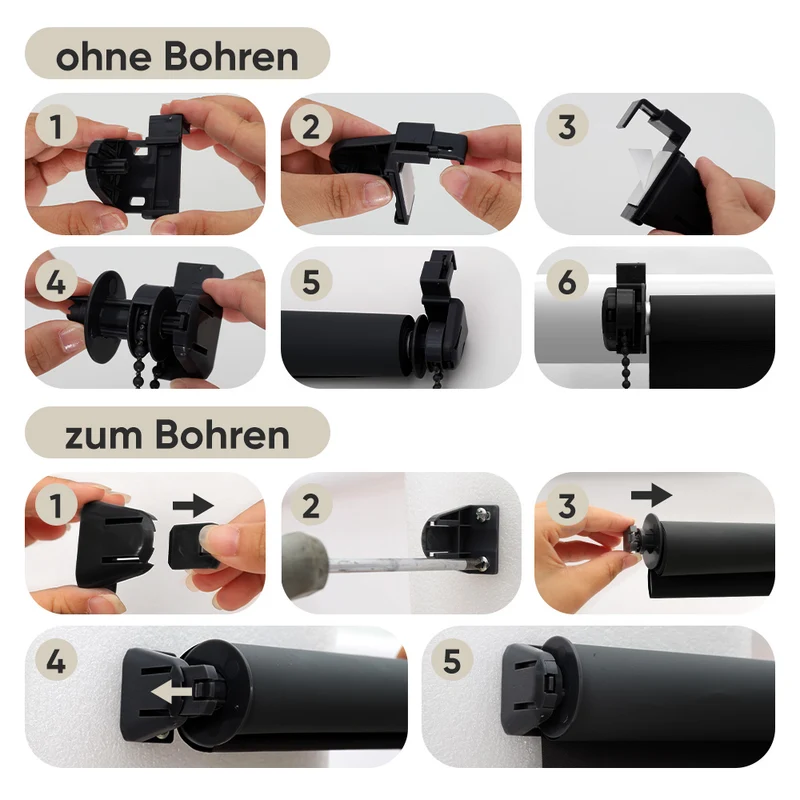 Sekey Verdunkelungsrollo ohne Bohren – Klemmfix Seitenzugrollo blickdicht & UV-Schutz, Sonnenschutz & Sichtschutz für Fenster, schwarz
