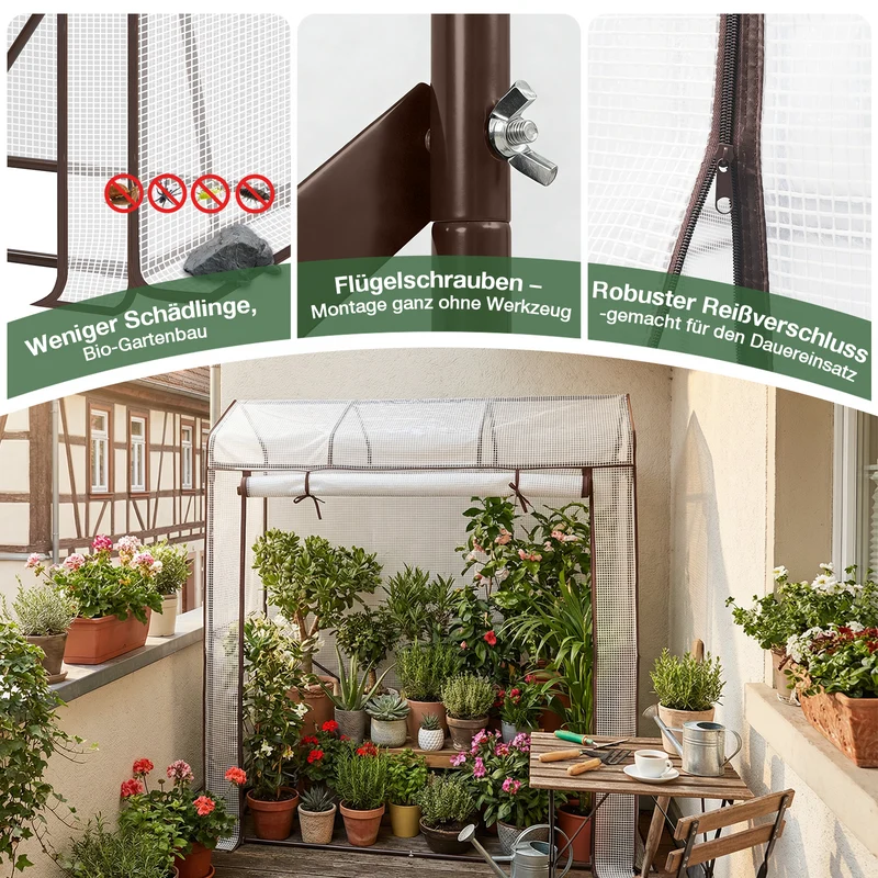Sekey Dachdesign Gewächshaus Tomatengewächshaus – Foliengewächshaus mit Schrägdach, stabil & winterfest, für Balkon und Garten, 180 × 150 × 50 cm