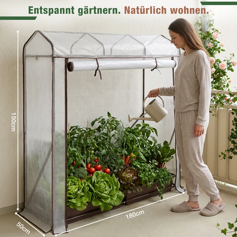 Sekey Dachdesign Gewächshaus Tomatengewächshaus – Foliengewächshaus mit Schrägdach, stabil & winterfest, für Balkon und Garten, 180 × 150 × 50 cm