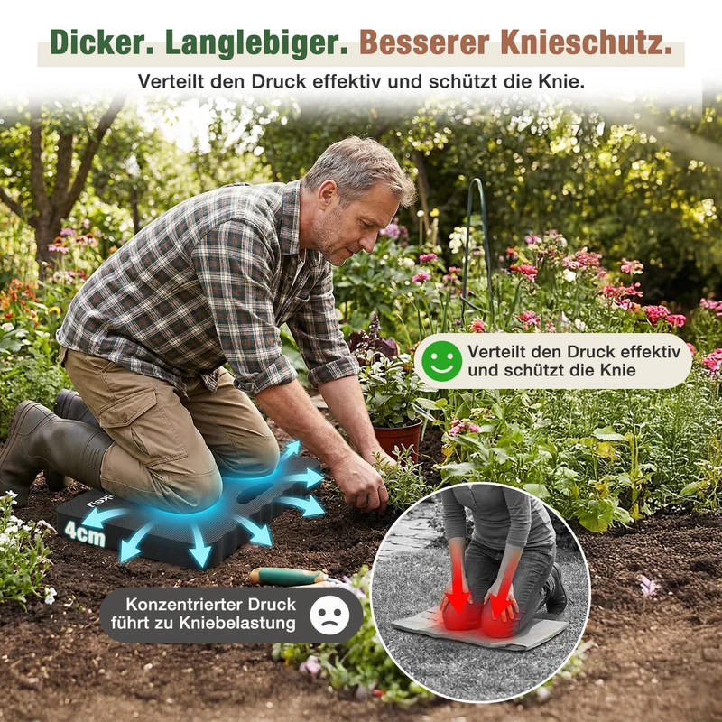 Sekey Kniekissen Gartenarbeit – 40 mm Extra Dicke Knie-Matte aus EVA, Rutschfest & Wasserfest, Multifunktionale Knieunterlage mit Griff, 43×28×4 cm
