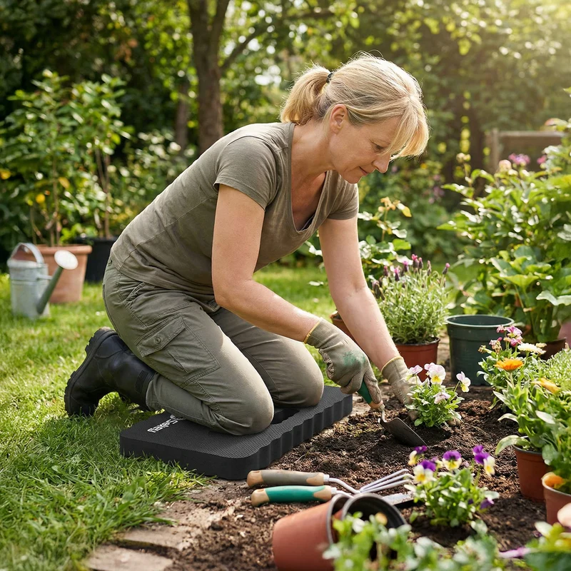 Sekey Kniekissen Gartenarbeit – 40 mm Extra Dicke Knie-Matte aus EVA, Rutschfest & Wasserfest, Multifunktionale Knieunterlage mit Griff, 43×28×4 cm