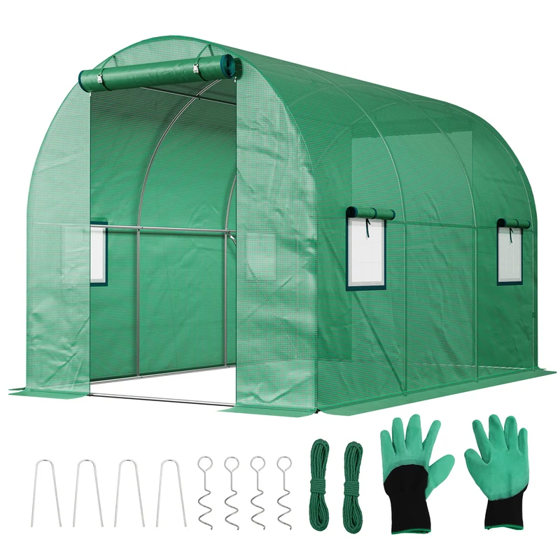 Sekey Winterfestes Foliengewächshaus 3×2×2 m – 6 m² Folientunnel aus verzinktem Stahl, 2 m Stehhöhe, 2 Türen & 4 Fenster, 140 g/m² PE-Folie inkl. Profi-Verankerung
