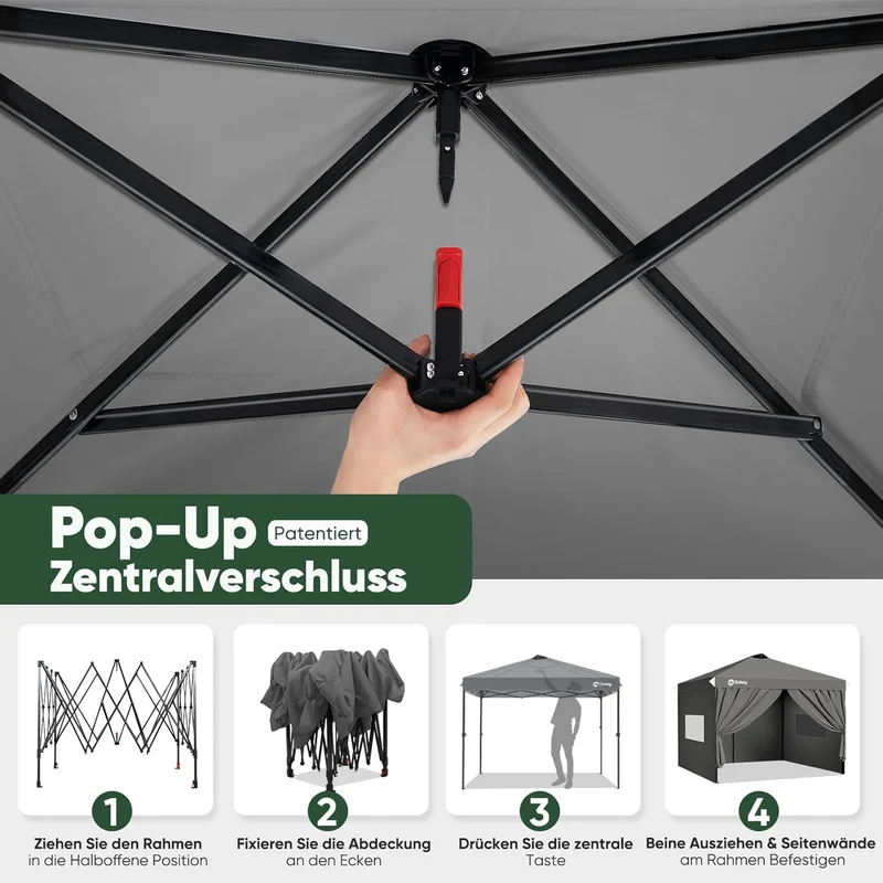 Sekey Premium Faltpavillon 3×3 m – Wasserdicht & Winterfest, Pop-Up Pavillon mit 4 Seitenwänden, Einweg-Privatsphäre-Fenstern, Schnellaufbau & UPF 50+