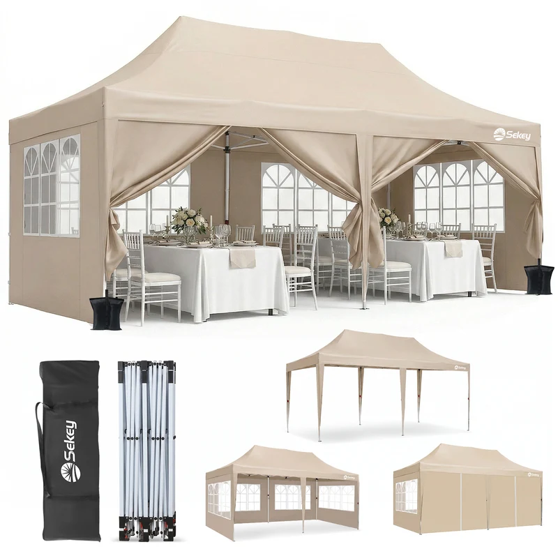 Sekey 3x6m Faltpavillon mit Seitenwand – Pop-Up Pavillon Wasserdicht (PU1000+) & UV50+, Stabil & Winterfest, Gartenpavillon mit hoher Spitze für Party, Camping & Events