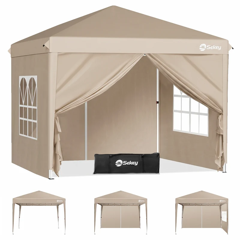 Sekey 2x2m Pop-Up Pavillon mit Seitenwänden – Wasserdicht, Windfest & Winterfest, Faltpavillon Höhenverstellbar, Partyzelt für Garten, Camping & Events