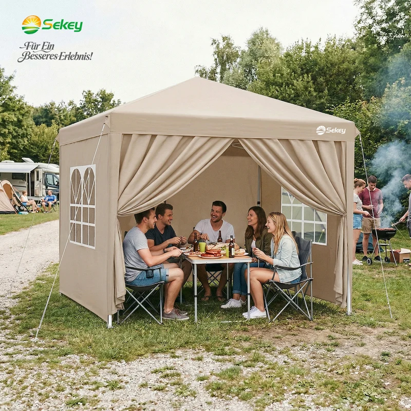 Sekey 2x2m Pop-Up Pavillon mit Seitenwänden – Wasserdicht, Windfest & Winterfest, Faltpavillon Höhenverstellbar, Partyzelt für Garten, Camping & Events