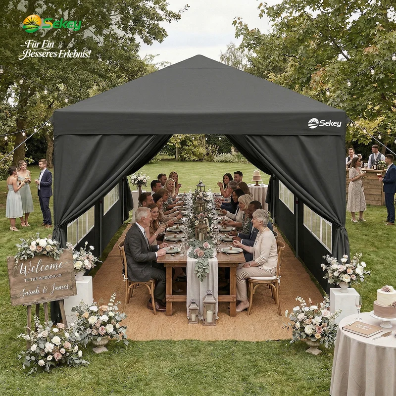 Sekey 3x6m One-Touch Pop-Up Pavillon mit Seitenwänden – Wasserdicht & Windfest, Faltpavillon mit 4 Sandsäcken, Höhenverstellbar, Schnellaufbau für Garten, Camping & Events