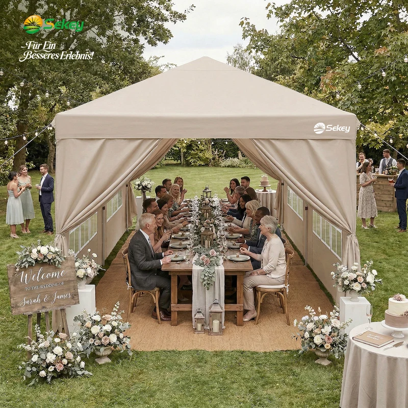 Sekey 3x6m One-Touch Pop-Up Pavillon mit Seitenwänden – Wasserdicht & Windfest, Faltpavillon mit 4 Sandsäcken, Höhenverstellbar, Schnellaufbau für Garten, Camping & Events