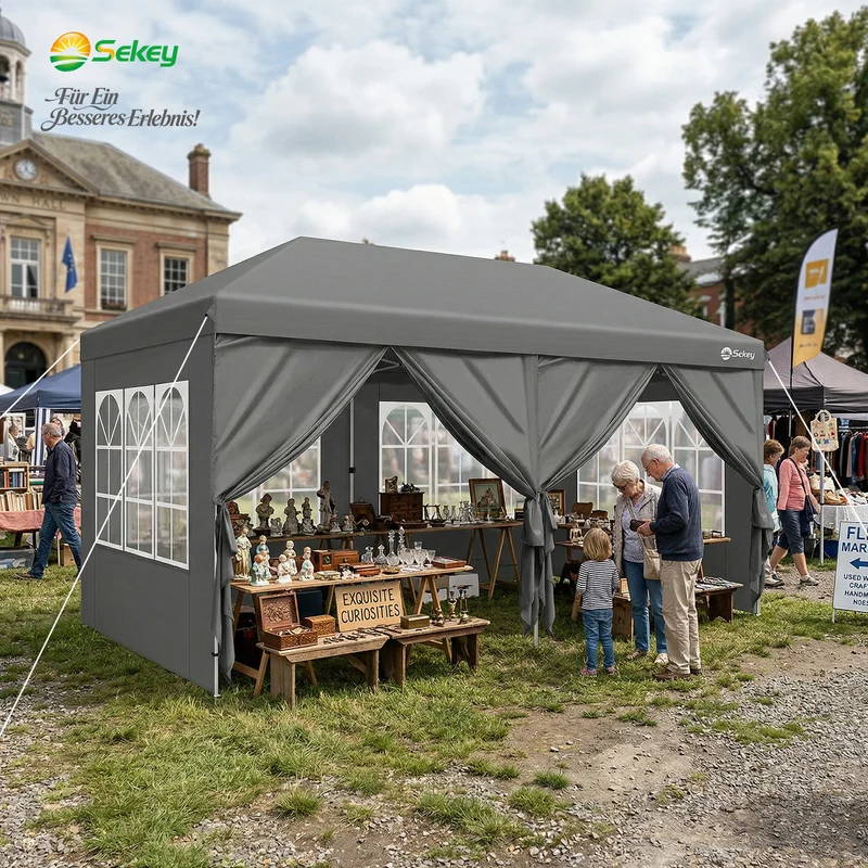 Sekey 3x6m One-Touch Pop-Up Pavillon mit Seitenwänden – Wasserdicht & Windfest, Faltpavillon mit 4 Sandsäcken, Höhenverstellbar, Schnellaufbau für Garten, Camping & Events